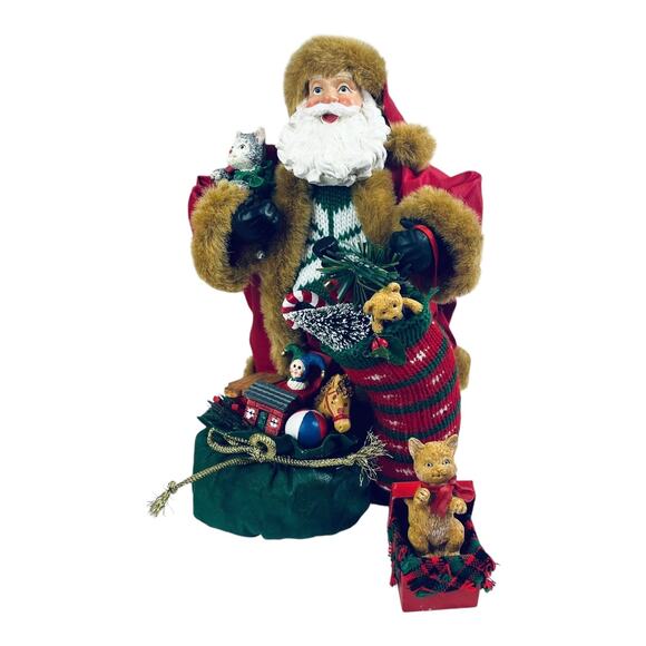 NEW Set 2 Fabric Mache SANTA CLAUS Figurines 4pc Dalmatian Dog Cat Holiday Decor - Picture 5 of 11